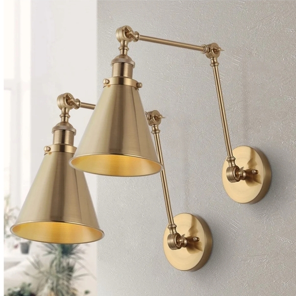 2 brass finish adjustable wall scones - Picture 1 of 6
